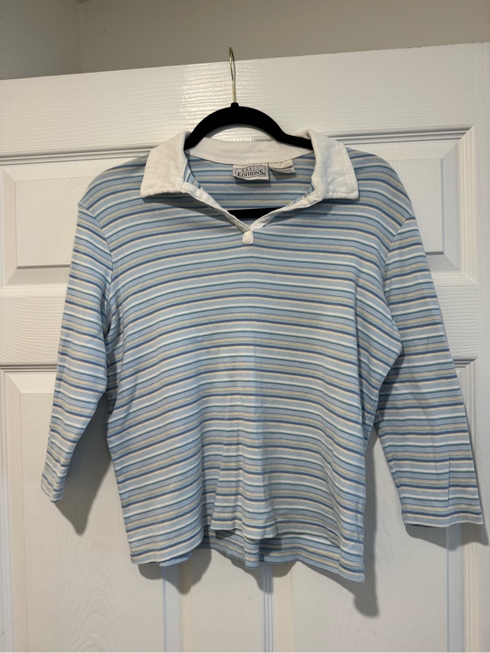 Light Blue Striped Collared Top